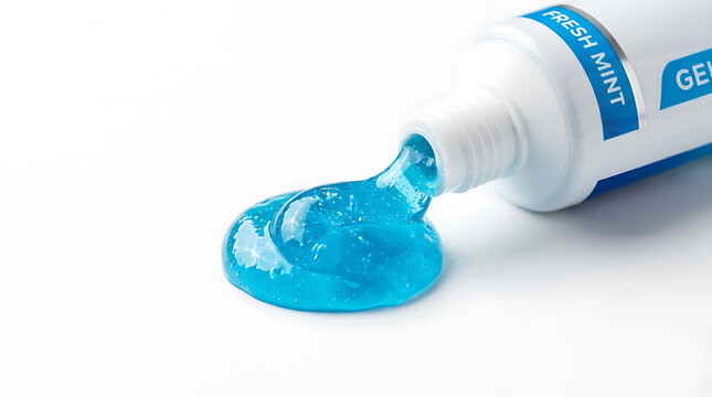 Blue gel toothpaste squeezed from white tube fresh mint