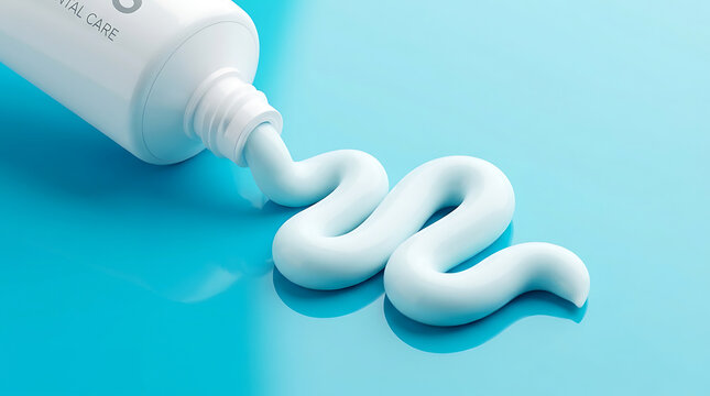 White toothpaste squeezed from tube in wavy line squeezing