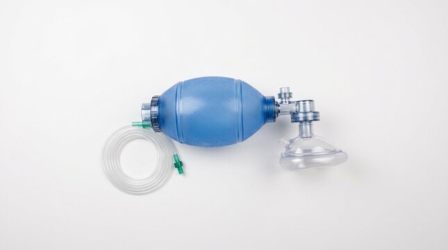 Bag Valve Mask BVM Resuscitator In Blue And Clear Isolated on White Background &ndash; Personal Protective Equipment (PPE) Stock Photo