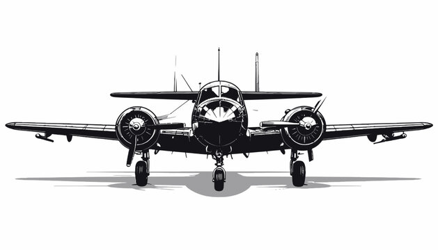 Vintage Military Airplane Front View.