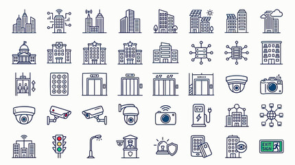 Smart City Icons: Buildings, Technology, Security, and Infrastructure Set © Hidan