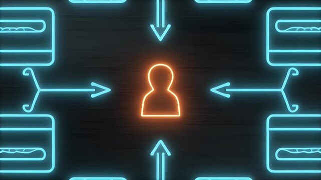 Neon Digital User Profile Concept with Data Flow Arrows for Customer Centric Marketing and Personalization