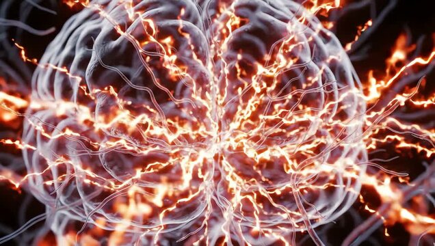 Neural pathways rapidly activating during fear response, glowing electrical impulses spreading through transparent brain synapses in synchronized waves