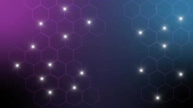 Abstract digital background with glowing hexagon grid and connected light points animation