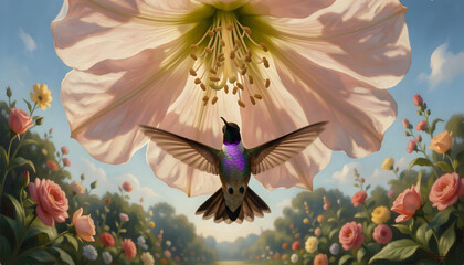 Naklejka premium A transcendent surrealist macro botanical cinematic oil painting