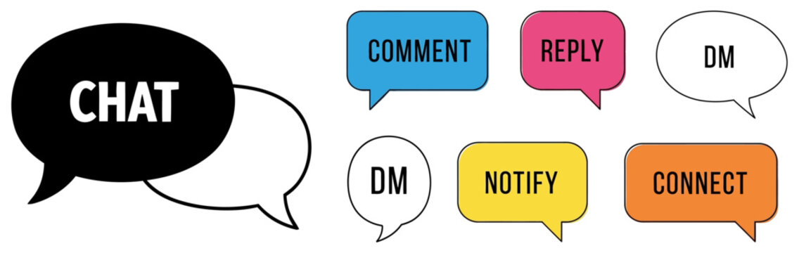 Social media communication icons chat comment reply dm and notification bubbles