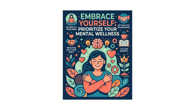 Mental Wellness Poster Illustration Promoting Self Love and Mindful He