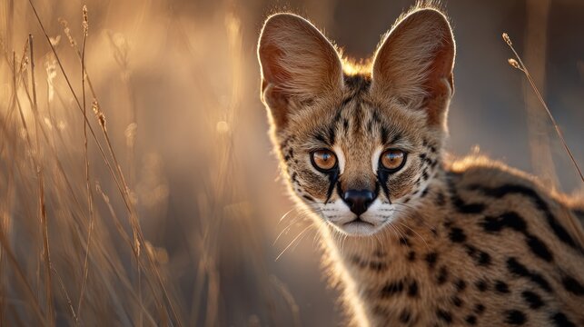 Serval cat portrait in natural habitat