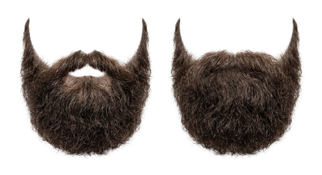 Thick brown beard and mustache styles set