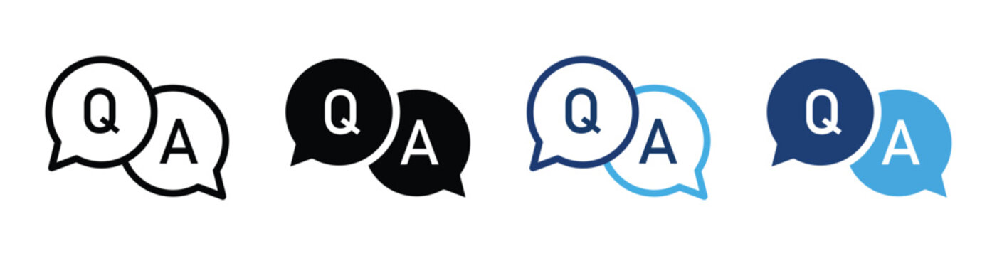 Question and answer icon set.  Chat bubble, speech bubble, q&a, dialogue, conversation, communication symbols