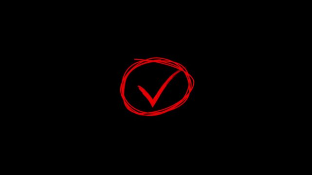 Write Grung check mark stop motion animation video with alpha channel. tick mark animated. on transparent background.