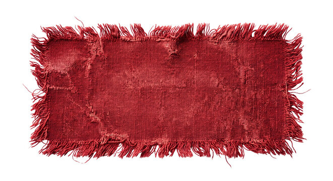 Frayed rectangle red cotton fabric patch texture