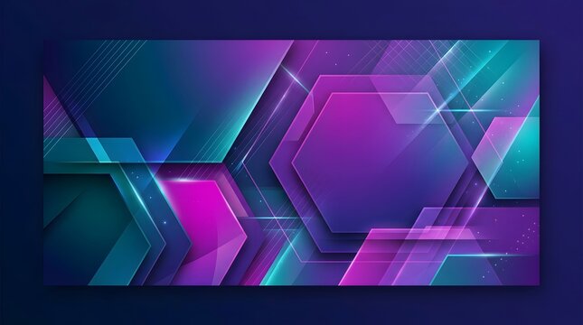 Modern social media banner background, layered geometric shapes, gradient colors, shadow effects, Photoshop graphic design style, clean and professional