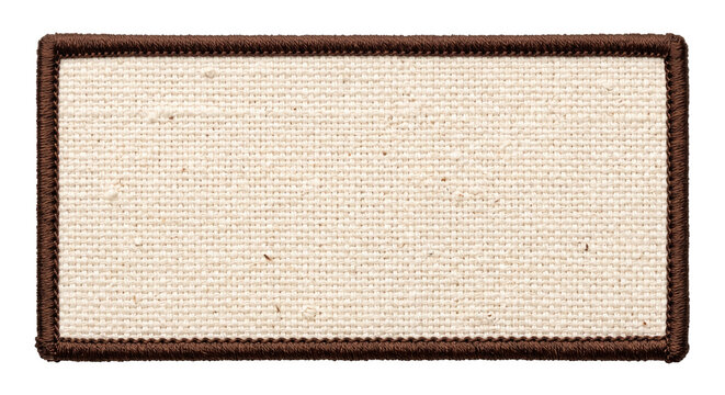 Blank canvas fabric patch with brown stitched border