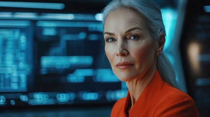 Obraz premium Mature woman focused on digital screens