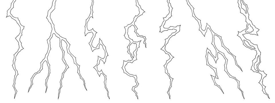 Lightning line drawings isolated on a transparent background