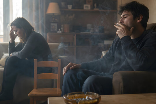 Secondhand Smoke Harms Family in Somber Home Interior