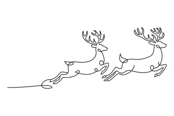Minimalist continuous line art of two reindeer sprinting with reindeer sprinting minimalist © GOBINDO