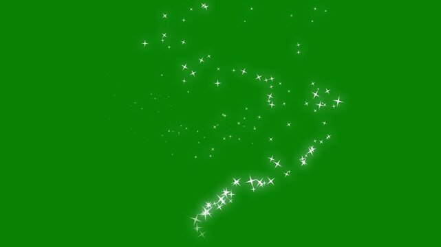 Magic White Glitter Sparkle Trail, Twinkling Fairy Stars, Shining Dust Particles, Star Burst Light Effect, Luxury Glitter Animation, fairy dust wand glitter stars trail transition on green screen. 4k