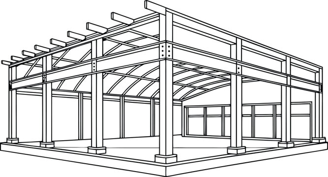 Architectural framing plan of a steel-framed building structure in cad style steel structure
