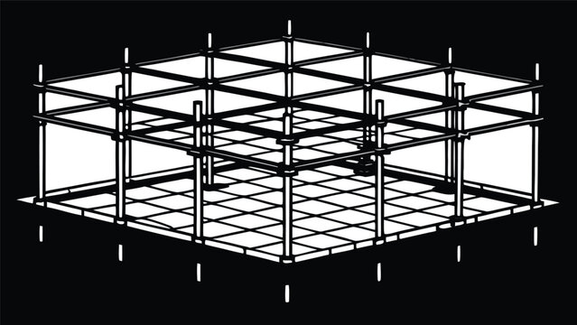 Black and white cad of industrial warehouse foundation layout with grid and structural