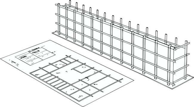 Cad of reinforced concrete retaining wall with steel rebar framework cad retaining wall