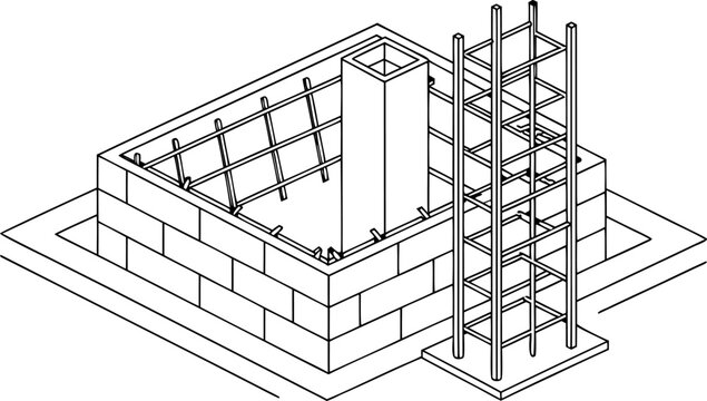 Detailed cad plan of pile cap reinforcement steel framework in grayscale steel detailing