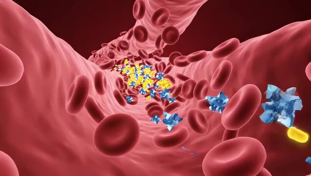 Adrenaline and cortisol molecules flooding through transparent bloodstream pathways during fear response, glowing stress particles moving rapidly through realistic biological fluid dynamics