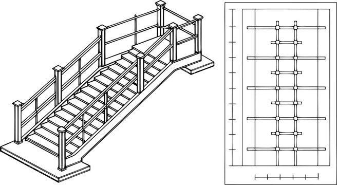 Detailed structural reinforcement steel diagram for concrete stair construction steel rebar