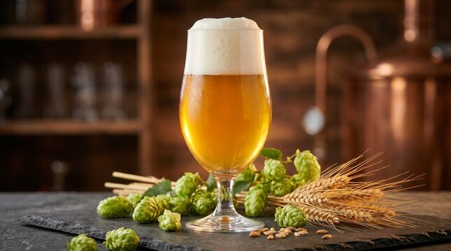 Beer with hops and barley