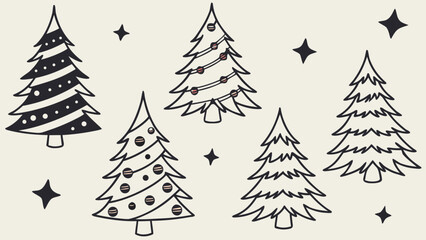 Obraz premium Decorative christmas trees illustration set with star elements christmas decoration evergreen illustration ornaments seasonal collection celebration minimalist background