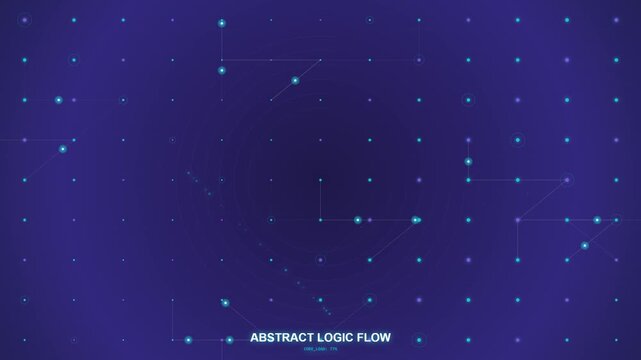 Abstract logic flow animation with blue dots and lines on dark background