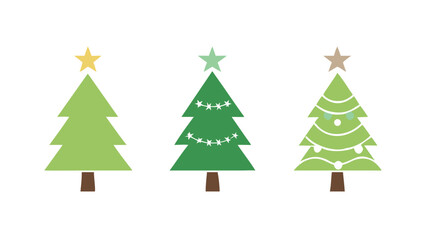 Fototapeta premium Christmas Tree Icons With Stars And Garland Flat Vector Illustration