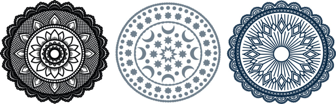 Decorative Mandala Circle Collection with Floral Lace Patterns, Geometric Sacred Ornaments, Bohemian Round Designs, and Elegant Decorative Vector Set