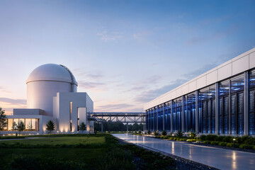 Fototapeta premium Modern nuclear reactor powering adjacent data center