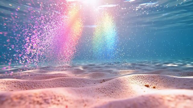 Underwater sand with colorful light rays