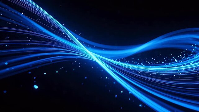 Abstract blue light waves on dark background