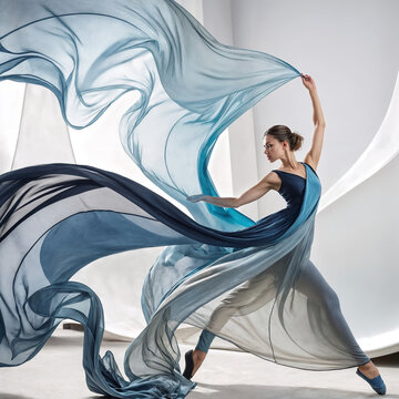A young female dancer is performing a ribbon dance.