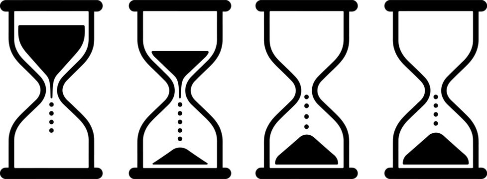 Hourglass progress icon set showing sand flow stages with minimal outline vector timer and countdown symbols
