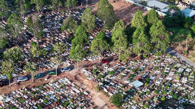 Aerial drone view of Islamic cemetery at Tangkak Malaysia
