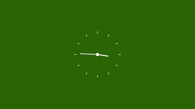 A wonderful digital new glowing wall clock form with passing shore in 12 hour loop and path rotation.Abstract 24 hours day fast speed with moving timer, clock animation on green background.