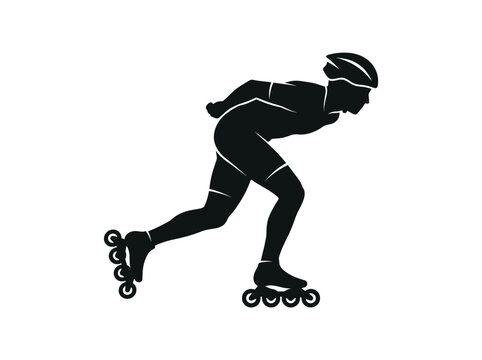 Silhouette of a person speed skating on inline rollerblades wearing a helmet and athletic gear Silhouette
