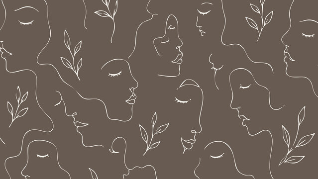 Serene faces and botanical pattern