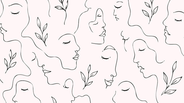 Serene faces and botanical pattern