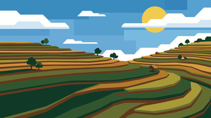 Watercolor Rice Terrace Field Landscape Painting © Bima