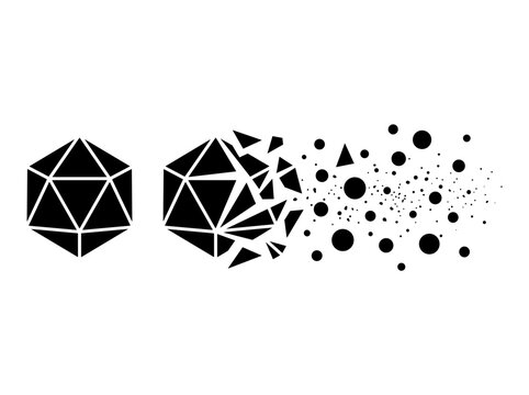 Geometric shape dissolving into particles representing data fragmentation or digital transformation concept Silhouette