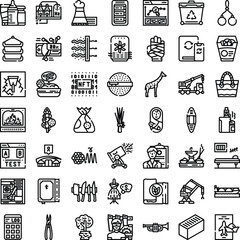 Fototapeta premium Set of various black and white line icons covering business, technology, internet, design, and common objects, offering a wide range of recognizable symbols