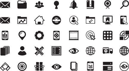 Fototapeta premium Set of black business and technology icons for web design and user interface development Vector