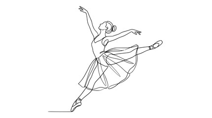 Elegant ballerina in continuous line drawing, graceful dance pose, minimalist art style © illustration