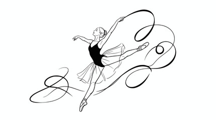 Graceful ballerina dancing with flowing ribbon, elegant pose, artistic illustration © illustration